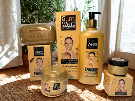 Gluta White(Whitening Lotion 500 ml + Soap + Whitening Cream 275ml + Anti-Acne & Anti-Melasma Cream