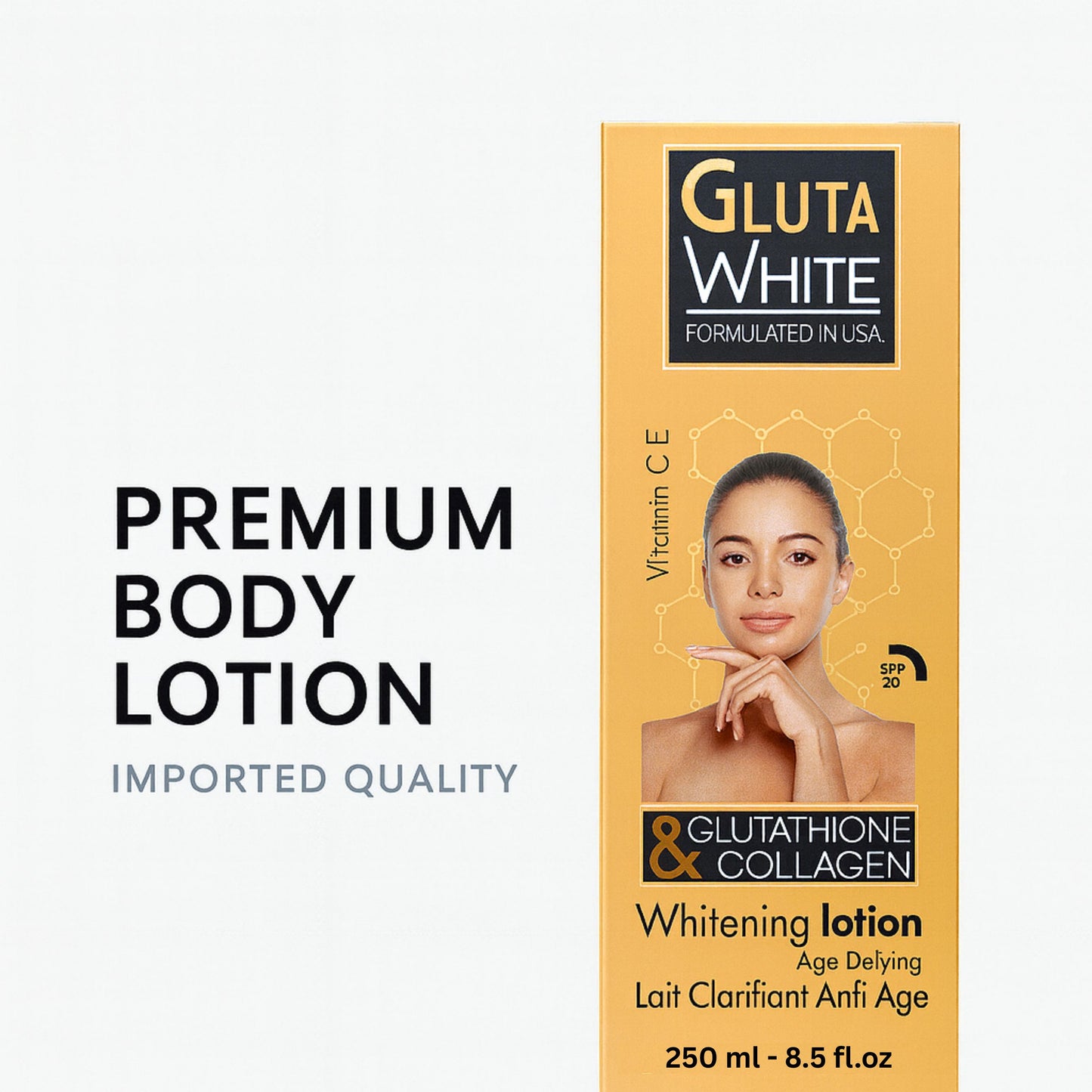 Gluta White Whitening Lotion 250 ml – Age Defying with Glutathione & Collagen | Formulated in USA