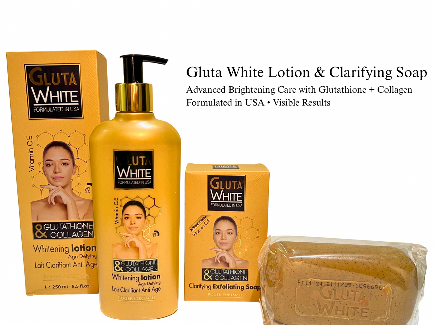 Whitening Gluta Lotion 250ml & Clarifying Soap Set  Brightening Care with Glutathione + Collagen