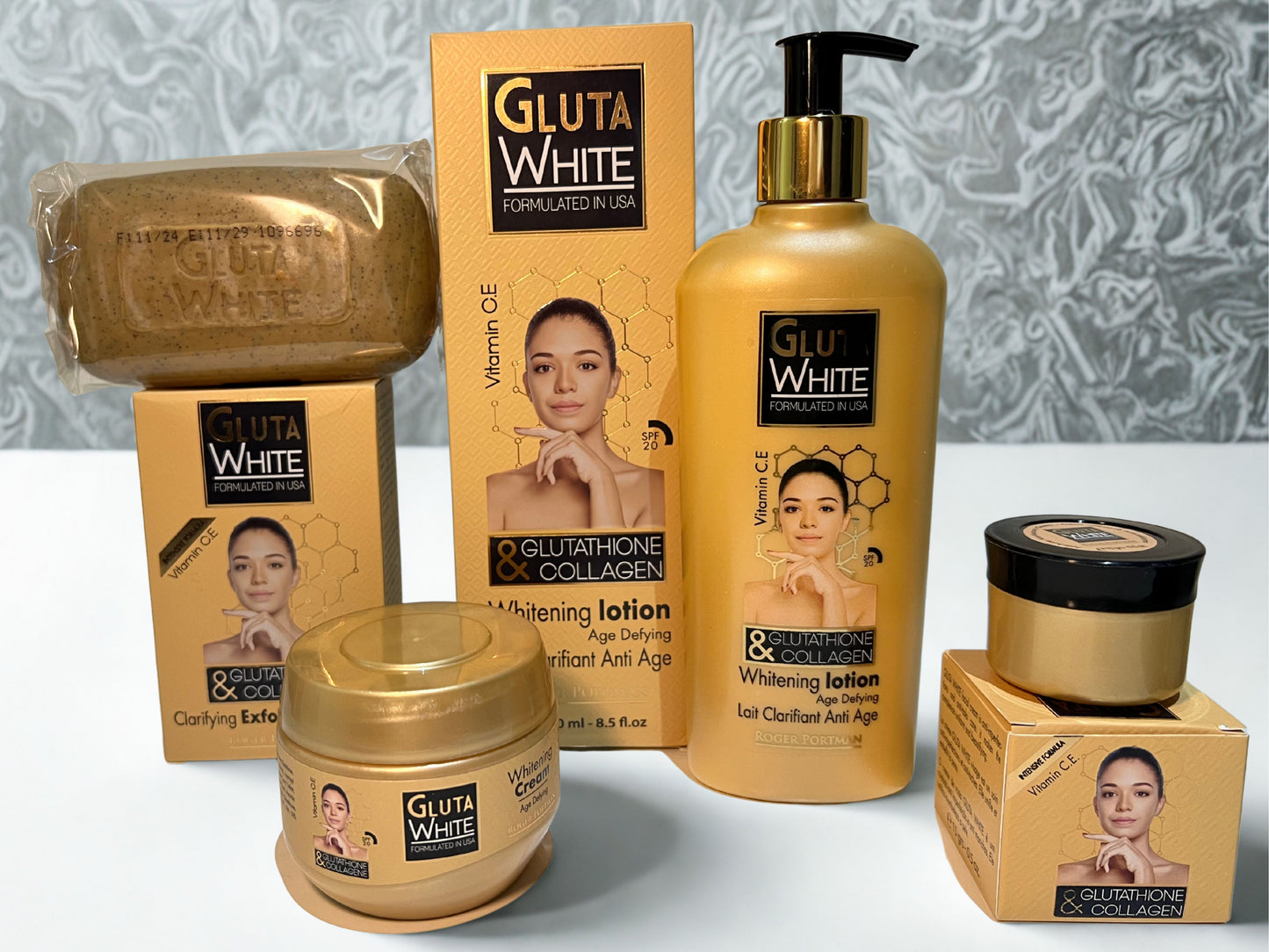 Gluta White(Whitening Lotion 500 ml + Soap + Whitening Cream 275ml  + Anti-Acne & Anti-Melasma Cream