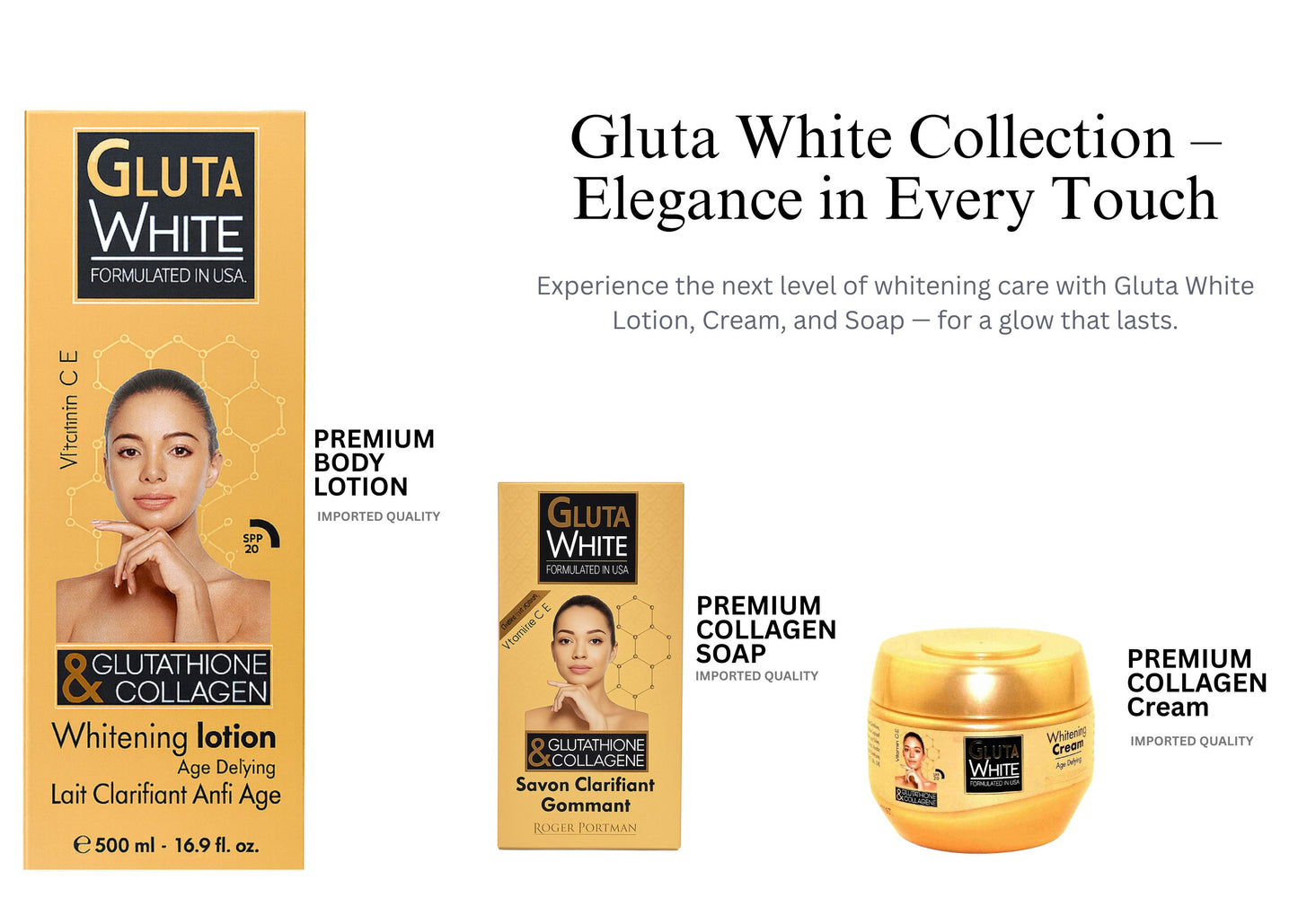 Gluta White Radiance Set (Lotion 500ml + Soap + Whitening Cream 275ml) — Brightening & Moisturizing