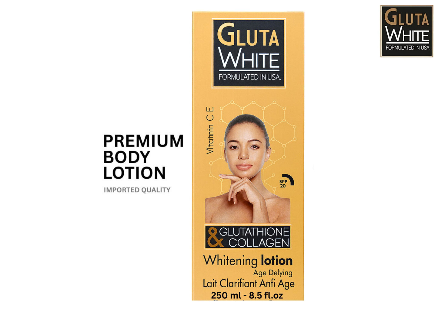 Gluta White Whitening Lotion 250 ml – Age Defying with Glutathione & Collagen | Formulated in USA
