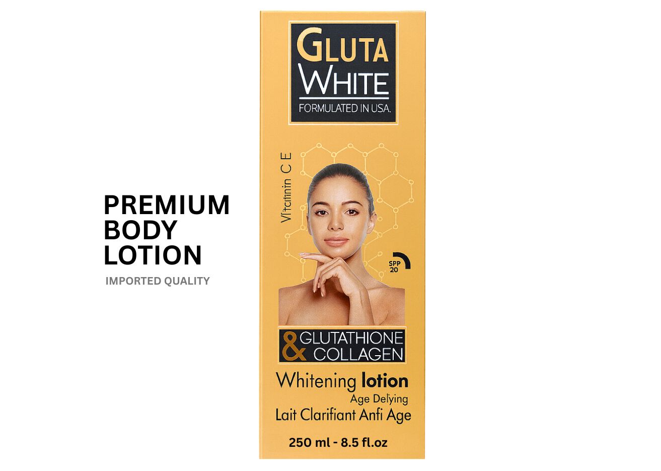 Gluta White Whitening Lotion 250 ml – Age Defying with Glutathione & Collagen | Formulated in USA
